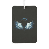 黒い白熱［赤熱］光を放つ背景の青いエンジェルウィングス カーエアーフレッシュナー (裏面)