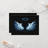 黒い白熱［赤熱］光を放つ背景の青いエンジェルウィングス カード (正面/裏面インサイチュ)