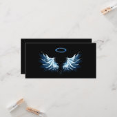 黒い白熱［赤熱］光を放つ背景の青いエンジェルウィングス カード (正面/裏面インサイチュ)