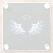 黒い白熱［赤熱］光を放つ背景の青いエンジェルウィングス ガラスコースター (裏面)