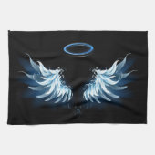 黒い白熱［赤熱］光を放つ背景の青いエンジェルウィングス キッチンタオル (横)
