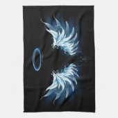 黒い白熱［赤熱］光を放つ背景の青いエンジェルウィングス キッチンタオル (縦)