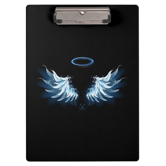 黒い白熱［赤熱］光を放つ背景の青いエンジェルウィングス クリップボード (正面)