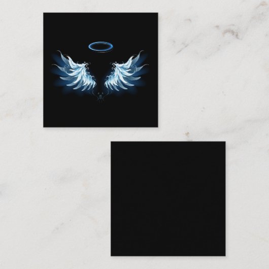 黒い白熱［赤熱］光を放つ背景の青いエンジェルウィングス コーリングカード (正面/裏面)