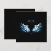 黒い白熱［赤熱］光を放つ背景の青いエンジェルウィングス サンキューカード (正面/裏面)