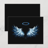 黒い白熱［赤熱］光を放つ背景の青いエンジェルウィングス サンキューカード (正面/裏面)