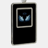 黒い白熱［赤熱］光を放つ背景の青いエンジェルウィングス シルバープレートフレームオーナメント (右)