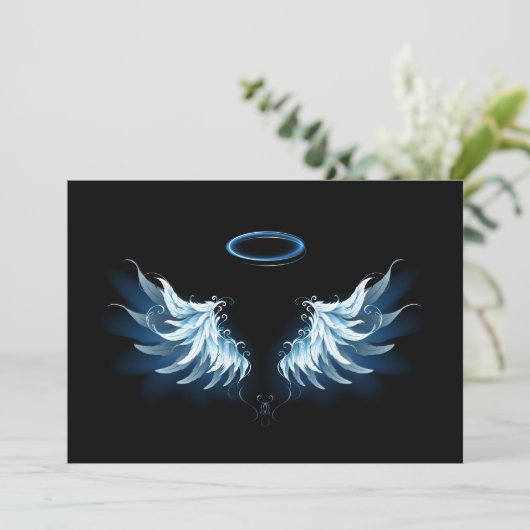 黒い白熱［赤熱］光を放つ背景の青いエンジェルウィングス シーズンカード (スタンド正面)