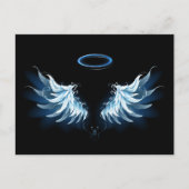 黒い白熱［赤熱］光を放つ背景の青いエンジェルウィングス シーズンポストカード (正面)