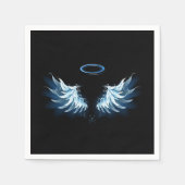黒い白熱［赤熱］光を放つ背景の青いエンジェルウィングス スタンダードカクテルナプキン (正面)