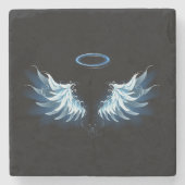 黒い白熱［赤熱］光を放つ背景の青いエンジェルウィングス ストーンコースター (正面)