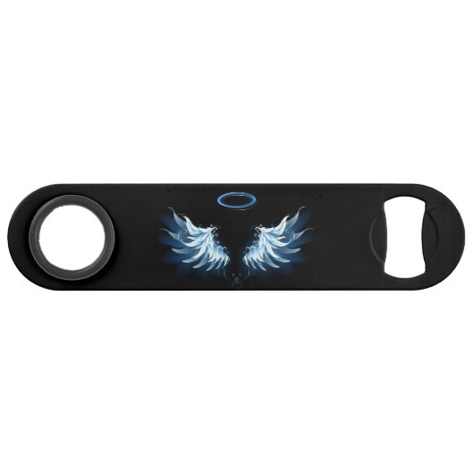 黒い白熱［赤熱］光を放つ背景の青いエンジェルウィングス スピード栓抜き (正面(横))