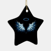 黒い白熱［赤熱］光を放つ背景の青いエンジェルウィングス セラミックオーナメント (右)