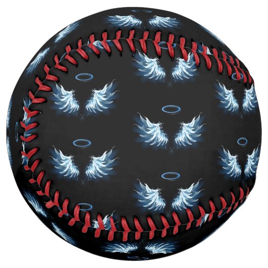 黒い白熱［赤熱］光を放つ背景の青いエンジェルウィングス ソフトボール (正面左)