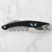 黒い白熱［赤熱］光を放つ背景の青いエンジェルウィングス ソムリエナイフ (裏面)