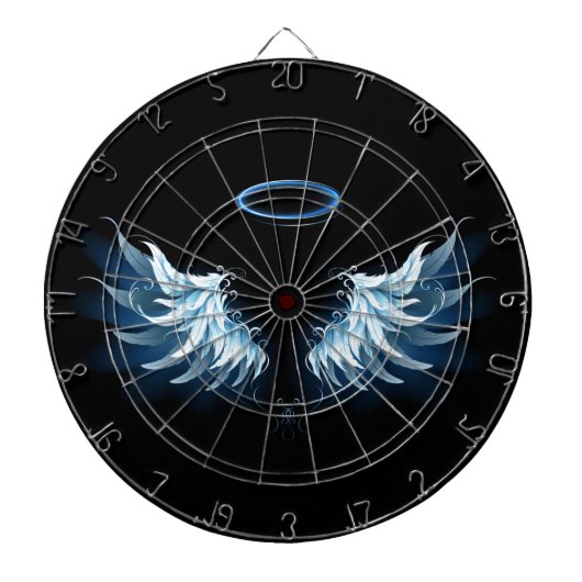 黒い白熱［赤熱］光を放つ背景の青いエンジェルウィングス ダーツボード (正面)