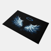 黒い白熱［赤熱］光を放つ背景の青いエンジェルウィングス ドアマット (アングル)