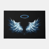 黒い白熱［赤熱］光を放つ背景の青いエンジェルウィングス ドアマット (正面)