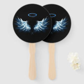 黒い白熱［赤熱］光を放つ背景の青いエンジェルウィングス ハンドファン (正面&裏面)