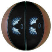 黒い白熱［赤熱］光を放つ背景の青いエンジェルウィングス バスケットボール (縦)