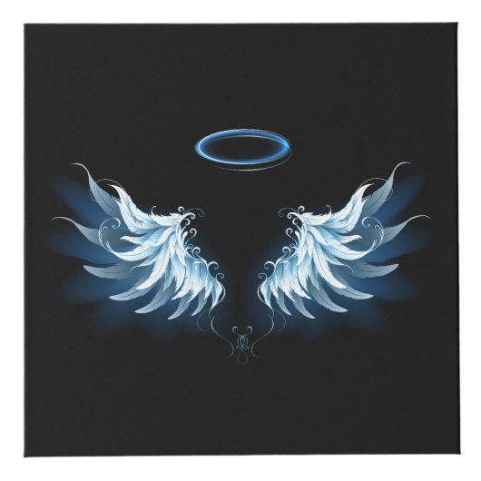 黒い白熱［赤熱］光を放つ背景の青いエンジェルウィングス フォトキューブ (正面)