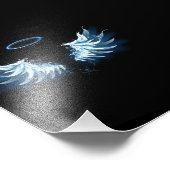 黒い白熱［赤熱］光を放つ背景の青いエンジェルウィングス フォトプリント            (角)