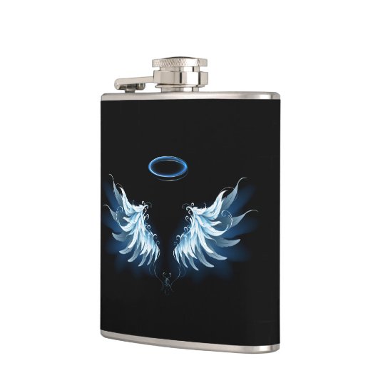 黒い白熱［赤熱］光を放つ背景の青いエンジェルウィングス フラスク (左)