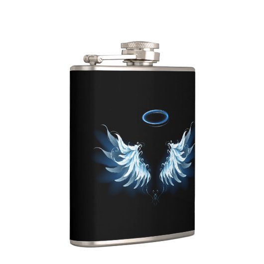 黒い白熱［赤熱］光を放つ背景の青いエンジェルウィングス フラスク (右)