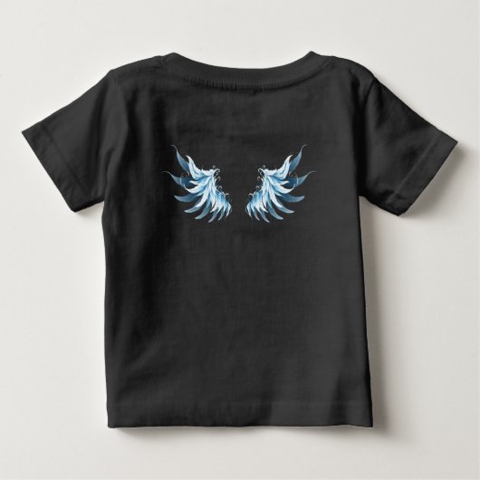 黒い白熱［赤熱］光を放つ背景の青いエンジェルウィングス ベビーTシャツ (裏面)