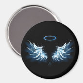 黒い白熱［赤熱］光を放つ背景の青いエンジェルウィングス マグネット (正面/裏面)