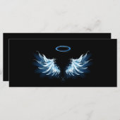 黒い白熱［赤熱］光を放つ背景の青いエンジェルウィングス メニュー (正面/裏面)