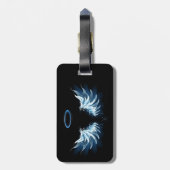 黒い白熱［赤熱］光を放つ背景の青いエンジェルウィングス ラゲッジタグ (裏面縦)
