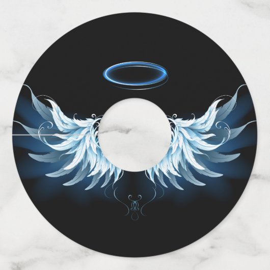 黒い白熱［赤熱］光を放つ背景の青いエンジェルウィングス ワイングラスタグ (正面)