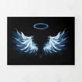 黒い白熱［赤熱］光を放つ背景の青いエンジェルウィングス 三つ折り招待状 (カバー)