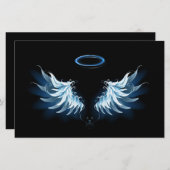 黒い白熱［赤熱］光を放つ背景の青いエンジェルウィングス 便箋 (正面/裏面)