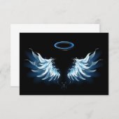黒い白熱［赤熱］光を放つ背景の青いエンジェルウィングス 出欠カード (正面/裏面)