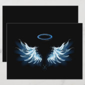 黒い白熱［赤熱］光を放つ背景の青いエンジェルウィングス 招待状 (正面/裏面)