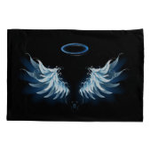 黒い白熱［赤熱］光を放つ背景の青いエンジェルウィングス 枕カバー (裏面-左)