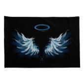 黒い白熱［赤熱］光を放つ背景の青いエンジェルウィングス 枕カバー (裏面-右)