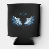 黒い白熱［赤熱］光を放つ背景の青いエンジェルウィングス 缶クーラー (正面)