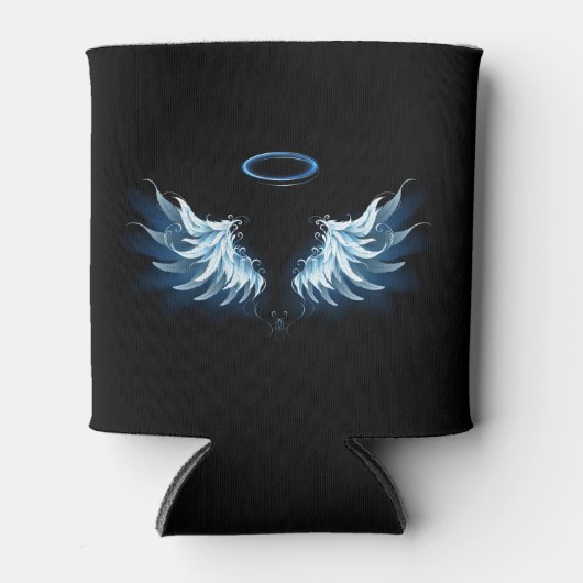 黒い白熱［赤熱］光を放つ背景の青いエンジェルウィングス 缶クーラー (正面)