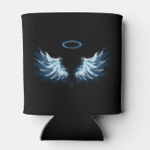 黒い白熱［赤熱］光を放つ背景の青いエンジェルウィングス 缶クーラー (裏面)