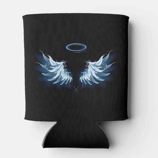 黒い白熱［赤熱］光を放つ背景の青いエンジェルウィングス 缶クーラー (裏面)