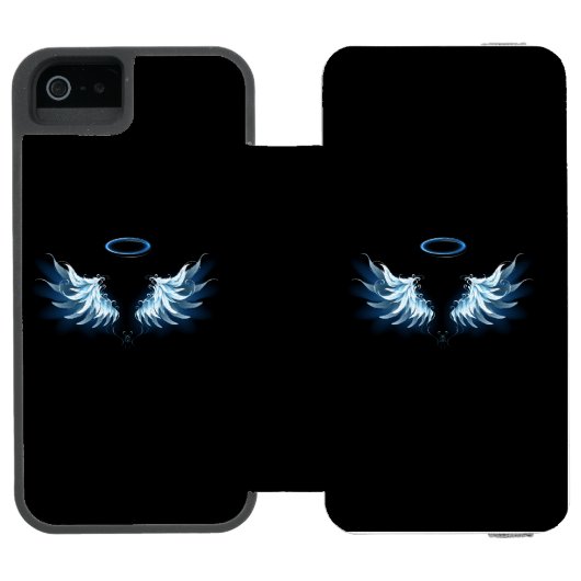 黒い白熱［赤熱］光を放つ背景の青いエンジェルウィングス INCIPIO iPhoneウォレットケース (フォリオ Open)