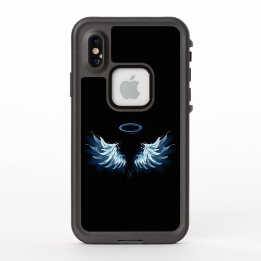 黒い白熱［赤熱］光を放つ背景の青いエンジェルウィングス LifeProof iPhoneケース (裏面)
