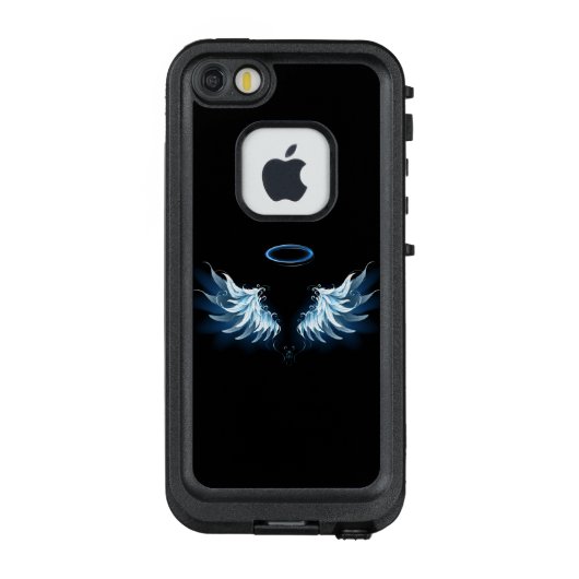 黒い白熱［赤熱］光を放つ背景の青いエンジェルウィングス LifeProof iPhoneケース (裏面)