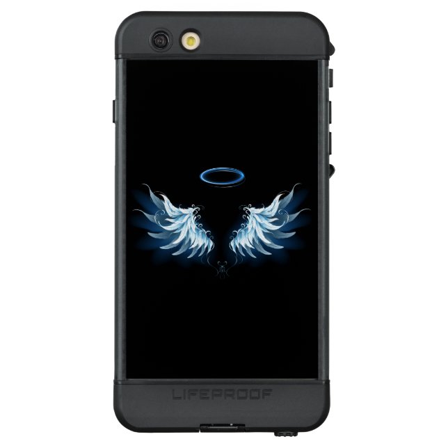 黒い白熱［赤熱］光を放つ背景の青いエンジェルウィングス LifeProof iPhoneケース (裏面)