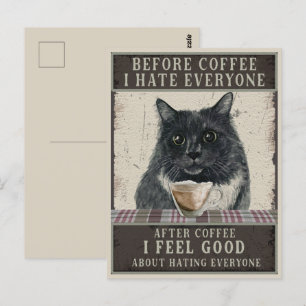 黒い皮肉な猫とコーヒーヴィンテージ ポストカード