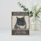 黒い皮肉な猫とコーヒーヴィンテージ ポストカード (スタンド正面)