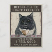 黒い皮肉な猫とコーヒーヴィンテージ ポストカード (正面)